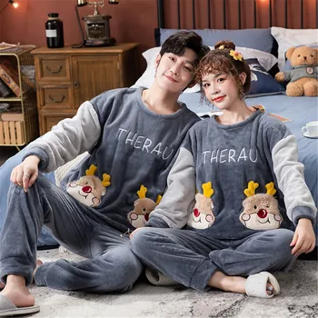 

Winter Sleepwear Women Velvet Pajamas Set Warm Pyjamas Femme Flannel 2 Pcs Pj Set Home Wear Women Thick Pijama Invierno Mujer
