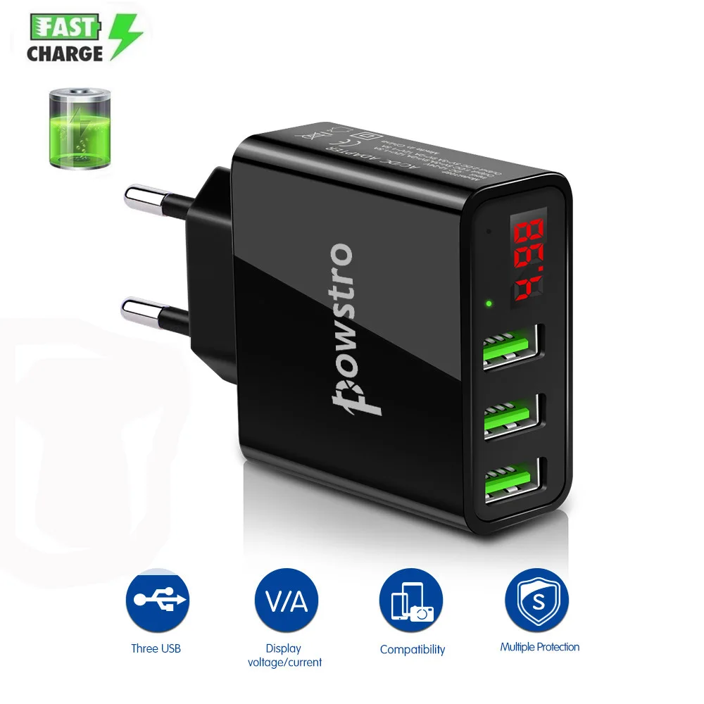 ЕС Plug 3 порта USB телефон зарядное устройство светодиодный дисплей всего МАКС 3а быстрая смарт-зарядка зарядное устройство для мобильных устройств для IPhone IPad huawei Xiaomi