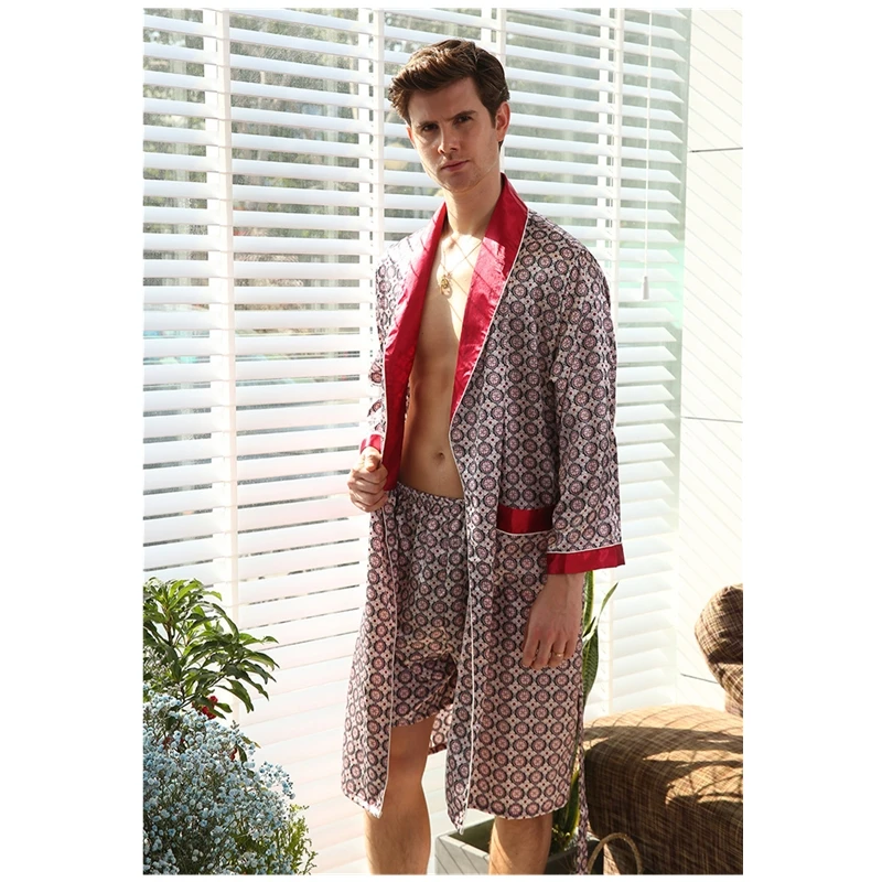 Новые летние модные мужские комплекты одежды из 2 предметов короткие брюки кимоно Unqiue роскошные удобные мягкие пижамы для отдыха ночное белье - Цвет: 3