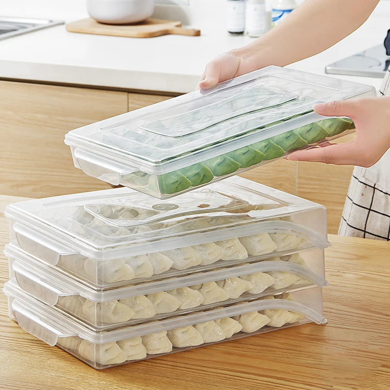 

Plastic refrigerator fresh box Kitchen quick-frozen dumplings box seal food organizers refrigerated without grid tray mx7261739