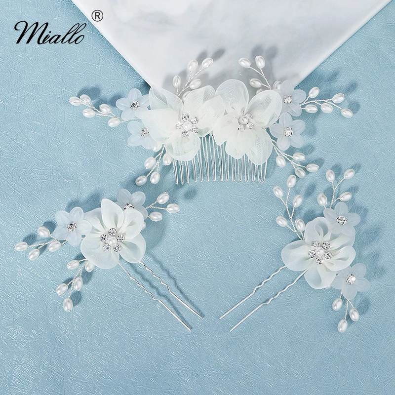 Miallo Handmade Flower Hair Comb Women Accessories Silver Color Hair Pins Bridal Wedding Jewelry Prom Bride Headpiece hair comb,jewelry accessories,jewelry set,hair accessory,hair headdress,bridal headwear,pearl hairpins