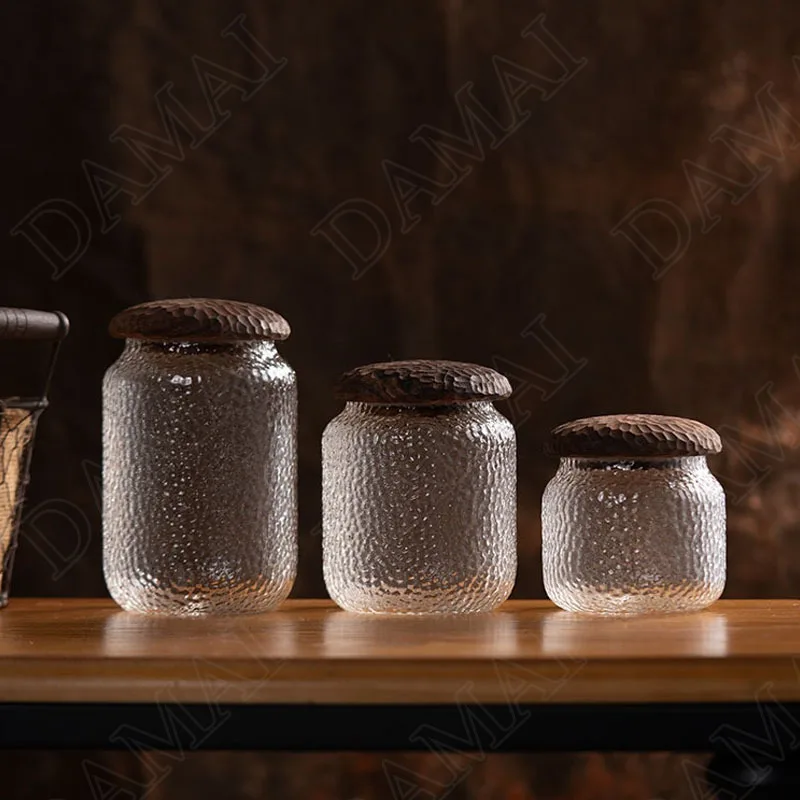 

Creative Glass Storage Jars with Lid Relief Decor Coffee Table Tea Caddy Seal Living Room Desktop Candy Jar Carry Tea Organizer