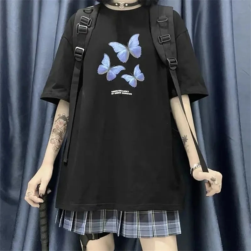 e-girl Harajuku Gothic clothes clothing top vintage goth женские футболки butterfly y2k T-shirt street aesthetic shirt Tshirt