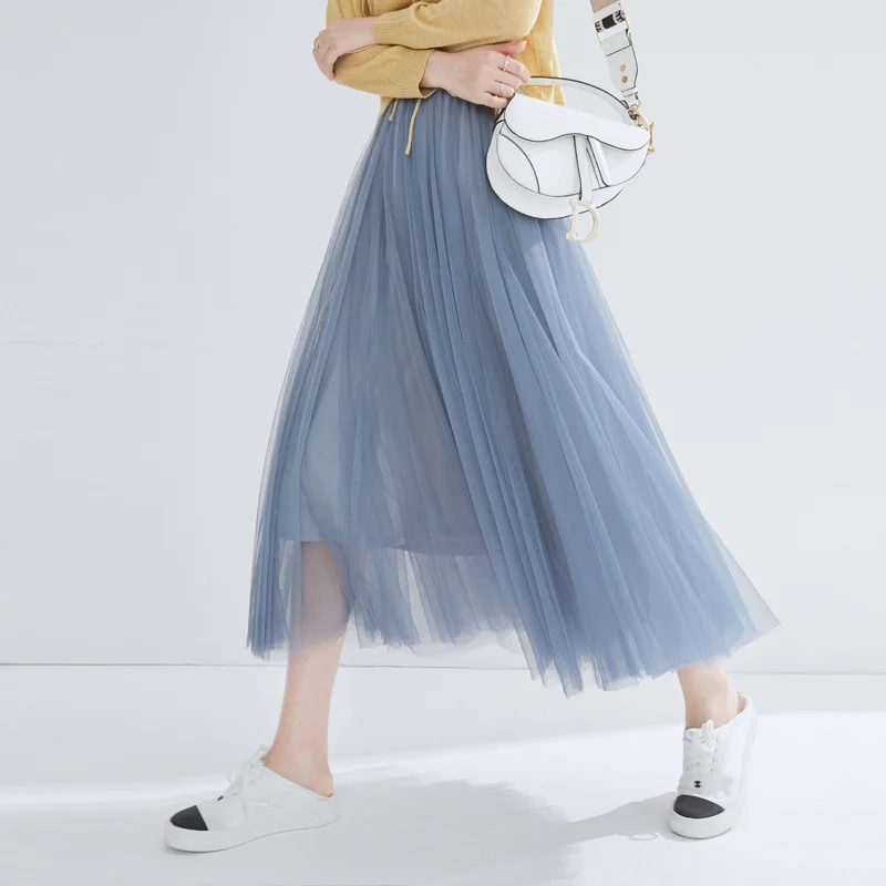 

Ten layers of yarn skirts women temperament sweet solid high waist long skirt high quality mesh chiffon skirt female Z0453