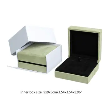 

Suede Bracelet Box Double Ring Display Holder with Lid Ring Box Holder for Gift N0HE
