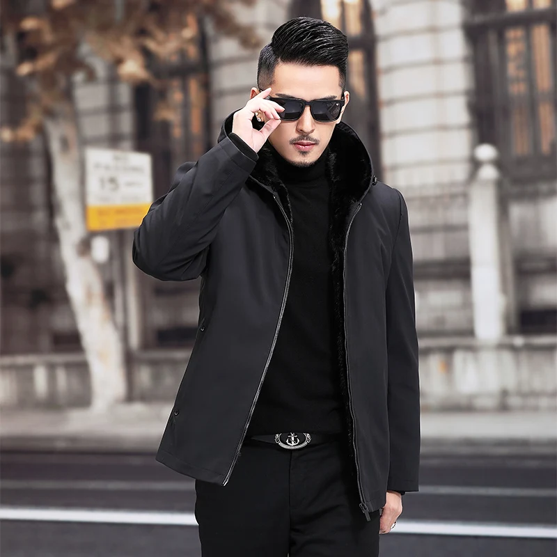 【返品送料無料】 Ayunsue-メンズの黒い毛皮のコート,冬用の毛皮のコート,カジュアル,韓国スタイル,スクエアq831 最新コレックション