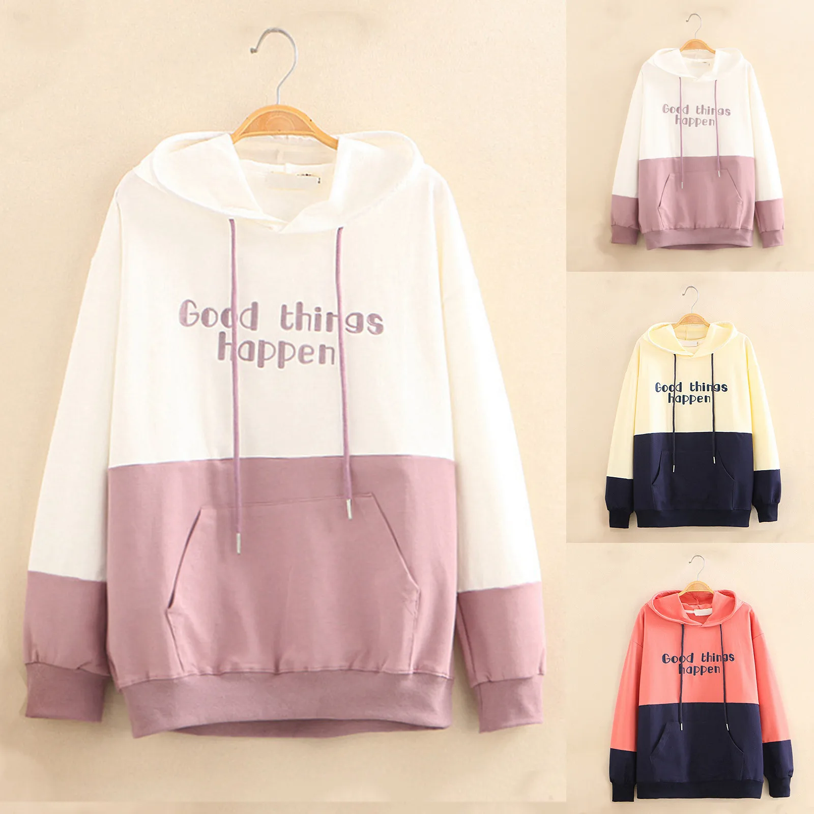 Sweatshirt Women Harajuku Hoodies Fashion Spring Casual Print Long Sleeve Splice Letter Sweatshirt Tops Lots толстовка 2021 1