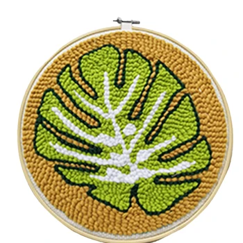 

DIY Knitting Wool Rug Hooking Kit Handcraft Woolen Embroidery Creative Gift with Punch Needle With 23cm frame - Leaf 1