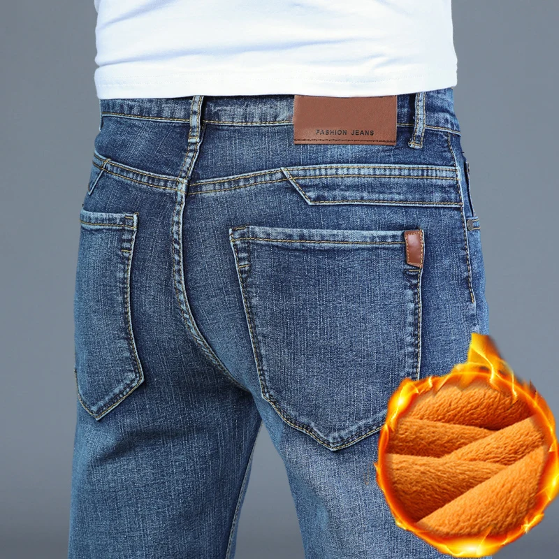 Pantalones vaqueros de lana elegantes para hombre, Jeans elásticos de negocios a la moda, rectos, azules, clásicos, de talla grande, 28 a 40, para invierno, 2020