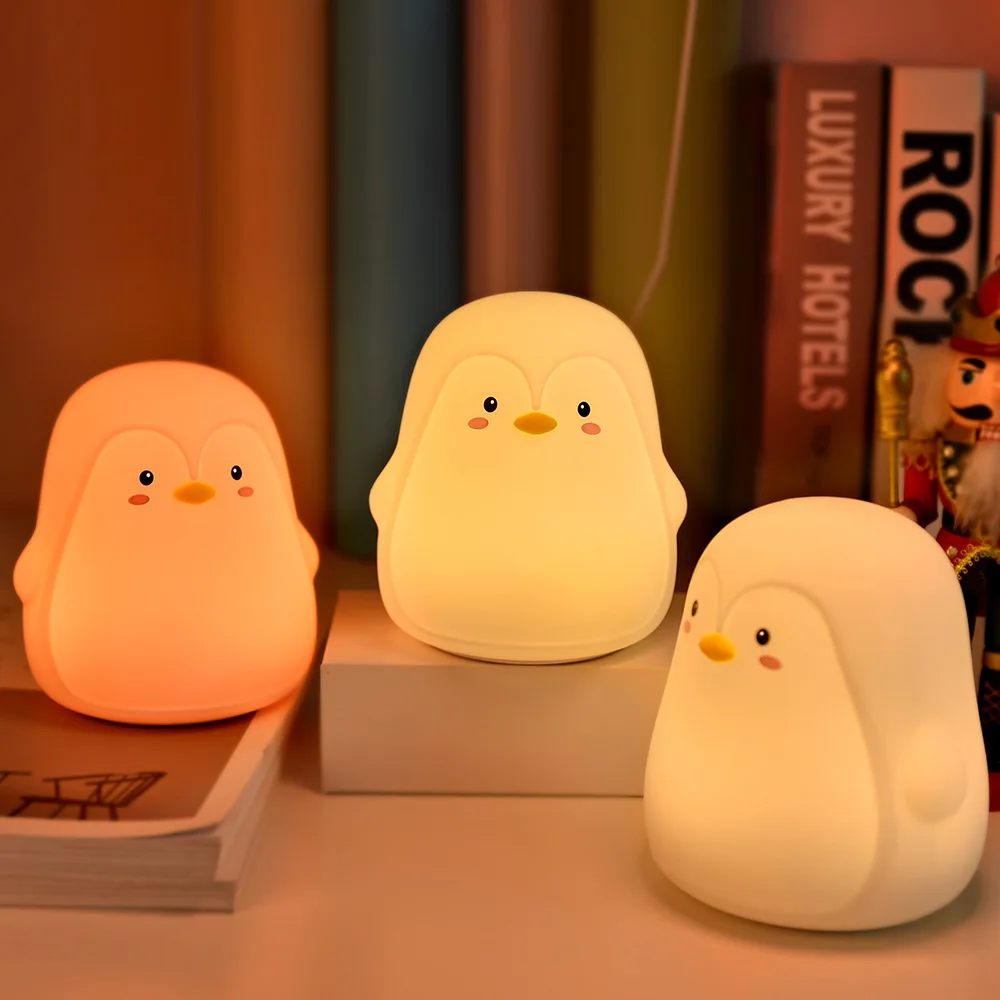

Penguin Silicone Touch Sensor Night Light Rechargeable 7 Colors USB Charging LED Night Lamp For Children Baby Christmas Gift