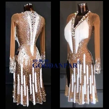 GOODANPAR стиль латинское танцевальное платье женская танцевальная одежда для девушек Сальса Самба костюм для румбы сексуальные платья v-образным вырезом с длинным рукавом