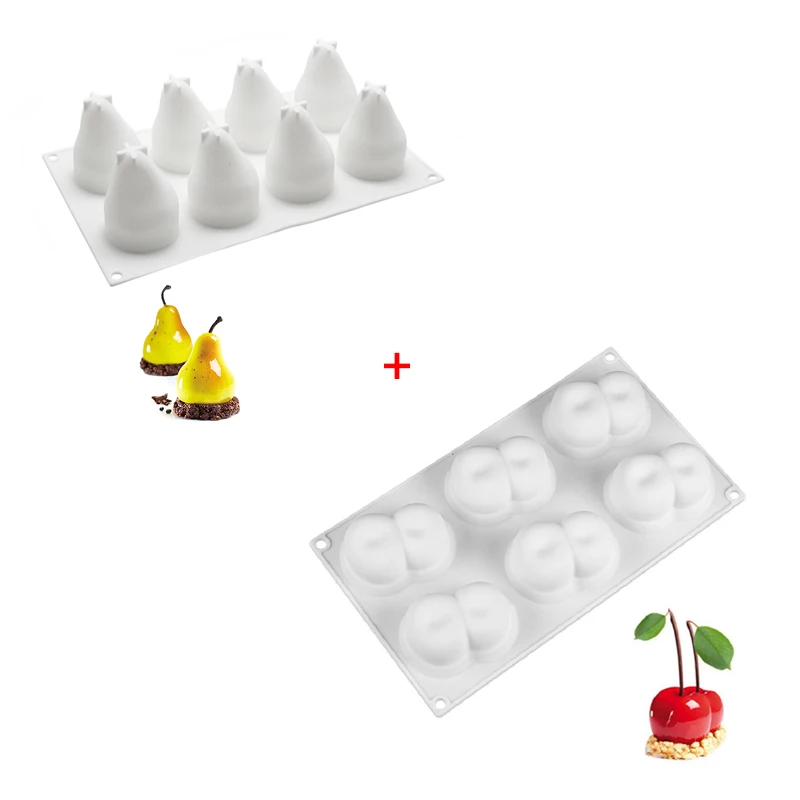 Pear and Cherry Силиконовая форма для торта в форме фруктов, 3D форма для выпечки, шоколадная выпечка, кексы, противень для выпечки фруктов, яблок, лимона, груши, вишни, Мусса - Цвет: Pear and Cherry