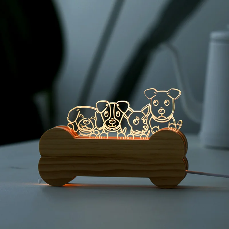 Светодиодный Творческий 3D ночной Светильник складной деревянный собаке кость Сова Новинка лампа Дети Спальня украшения настольная лампа девушка Детский подарок лампы