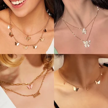 

FNIO Bohemian Cute Butterfly Pendant Necklaces For Women Gold Color Clavicle Chain 2020 Fashion Female Choker Necklace Jewelry
