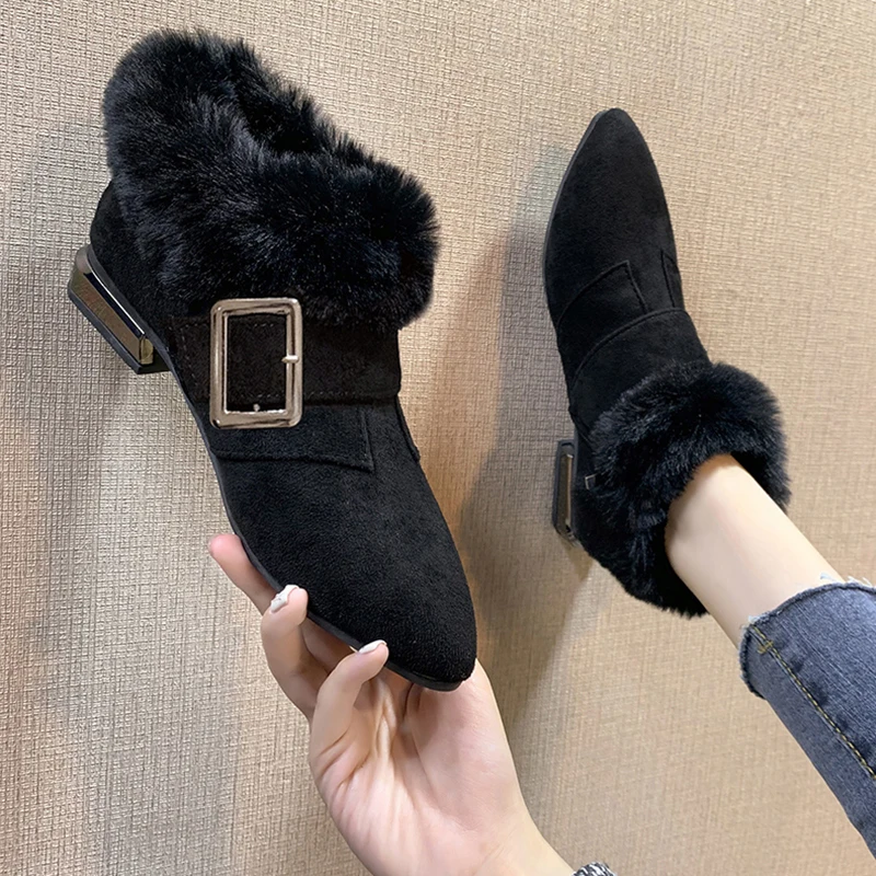 Autumn Boots Shoes Bootee Woman Luxury Designer Flat Heel Round Toe Low Heels booties Lace Up Winter Women Plush Booties