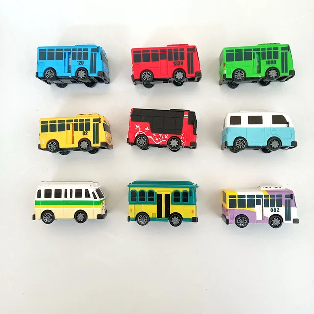 한국 애니메이션 Tayo Little Bus 대형 플라스틱 풀백 Tayo 자동차 스쿨버스 세트, 어린이 소년 선물 모델, 9cm/세트