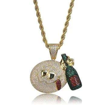 

Hip Hop Shiny with Wine Bottle Pendant Necklace Men Street Pendant