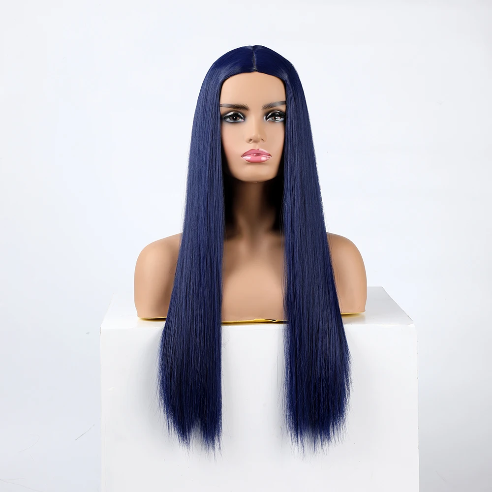 WHIMSICAL W Synthetic Dark Blue Hair Women's Fashion New Navy Blue Long Cosplay Wig Heat Resistant Wig For Women