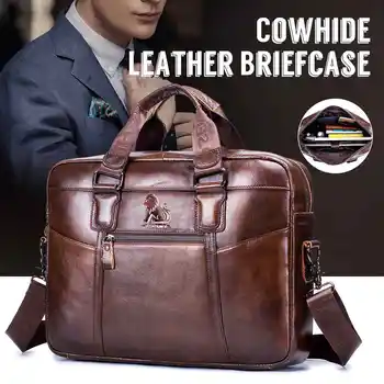 

Aequeen Men's Briefcases Office Bag for Men Men's Bags Genuine Leather Briefcase Men Laptop Bag Leather Lawyer/Messenger Bags