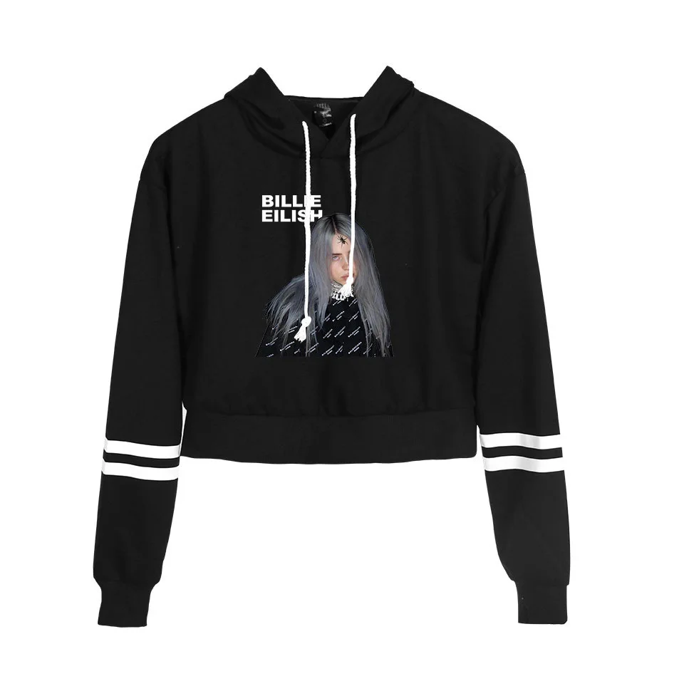 Красивый кроп Топ Billie Eilish толстовка с капюшоном, женские толстовки высокого качества Весна осень сексуальные толстовки Billie Eilish одежда