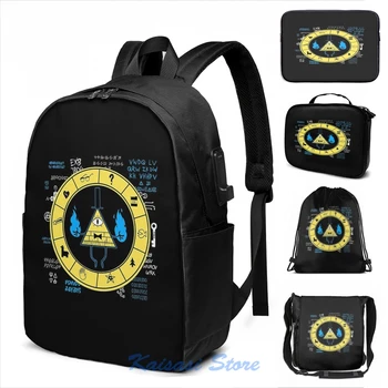 

Funny Graphic print Gravity Falls - Bill Cipher Zodiac USB Charge Backpack men School bags Women Cosmetic bag Travel laptop bag