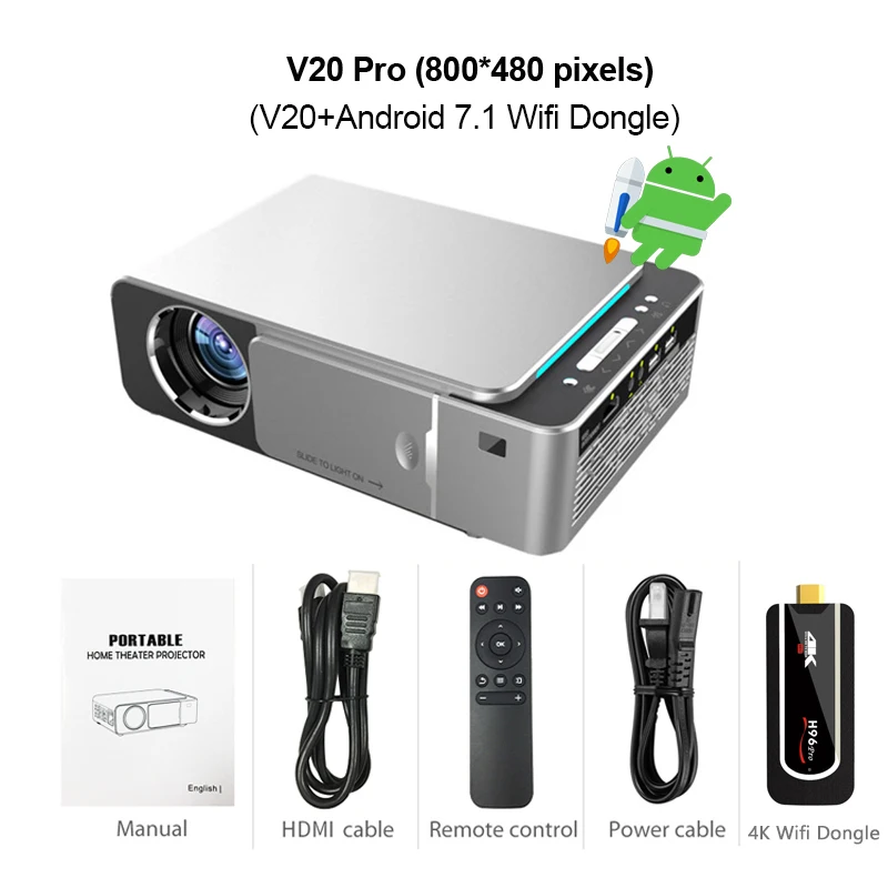 External Android 7.1 VIVICINE новейший светодиодный мини-проектор V20, опционально Android 7,1 Bluetooth, поддержка 4K Wifi HDMI USB ЖК-проектор для домашнего кинотеатра - Цвет: External Android 7.1
