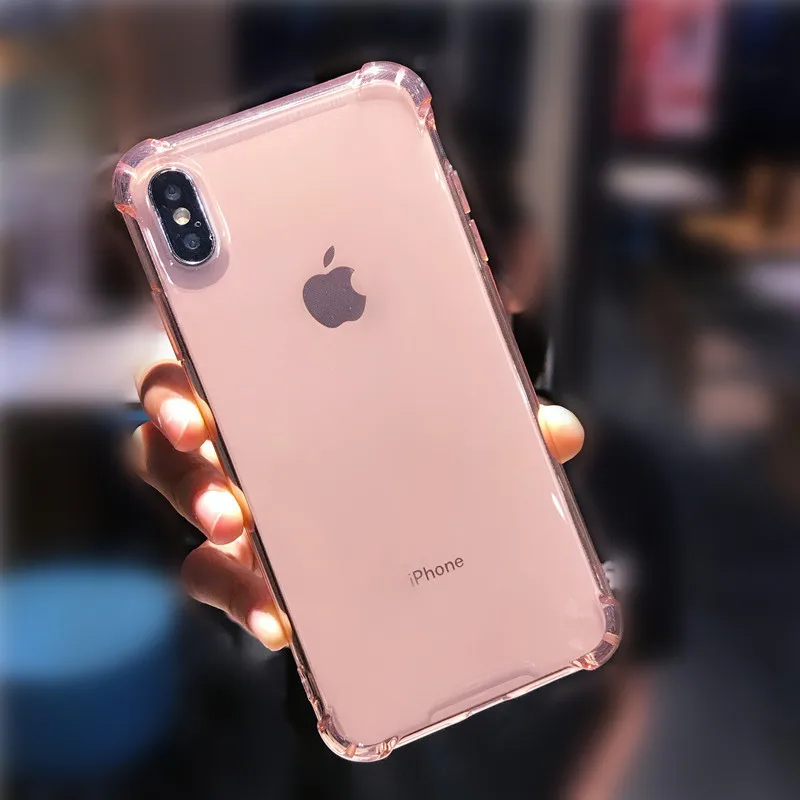 Роскошный противоударный силиконовый чехол для телефона для iPhone X 11 XR XS Max 8 7 Plus 6 6S Plus чехол мягкая прозрачная защитная задняя крышка - Цвет: Transparent-pink