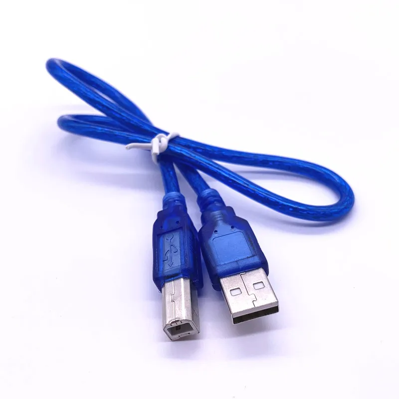 Прозрачный синий 50 см USB 2,0 кабель для принтера типа A штекер типа B двойное экранирование, высокая скорость