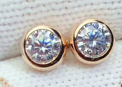 Rose gold earrings MeiBaPJ, 1 карат, D Цвет, настоящий бриллиант, простой набор круглых украшений, 925 Твердое Серебро, ожерелье, серьги, свадебные ювелирные изделия для женщин - Цвет камня: Rose gold earrings