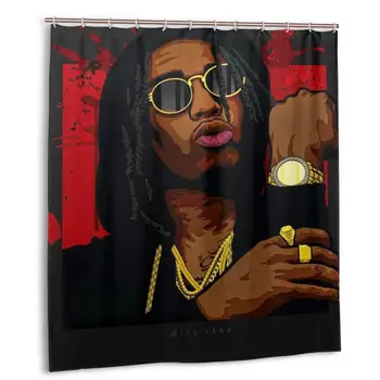 

Offset Shower Curtain with Hooks bathroom Waterproof Polyester Fabric