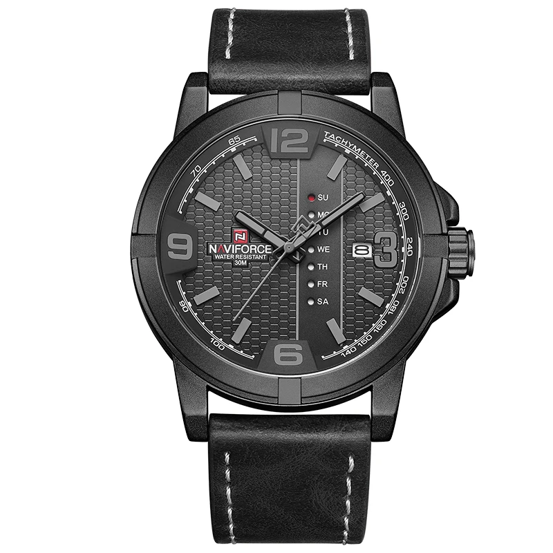Black grey Мужские часы Топ люксовый бренд NAVIFORCE спортивные кварцевые часы мужские кожаные водонепроницаемые аналоговые часы с датой часы Relogio Masculino - Цвет: Black grey