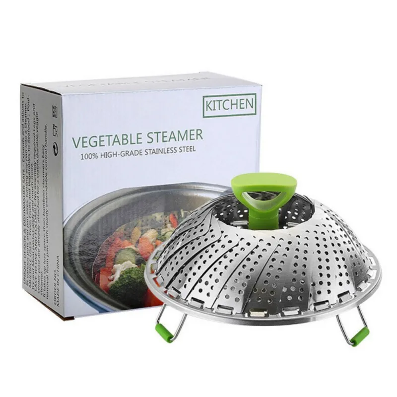 Kitchen Food Steamer Cookware 9 Inches Feet Sanding Stainless Steel Folding Food Steamer