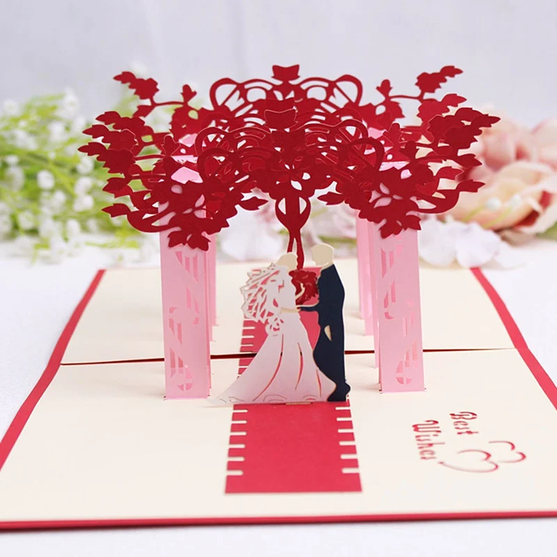 3D всплывающие поздравительные открытки романтическое Вишневое дерево Loveers для свадьбы Валентина юбилей Пасхи День рождения фестиваль Вечерние