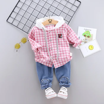 

Baby Boy Clothes 0-6T Autumn Toddler Fashion Novel Plaid Pattern Boys Sets Long-sleeved Hoodie Jeans Two-piece Children's Sets