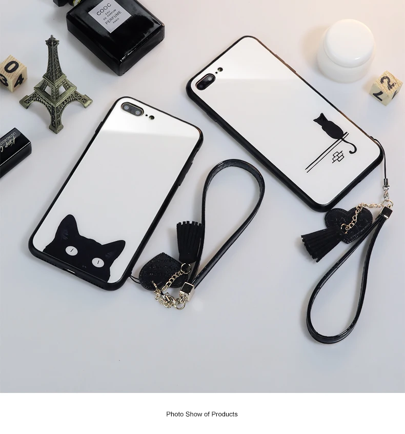 

For Xiaomi Mi cc9 8 Lite simple Cute cat lanyard fundaCase Strap For Xiaomi Mi 9 8 se cc9 cc9e Case Glass Hard Phone Cover