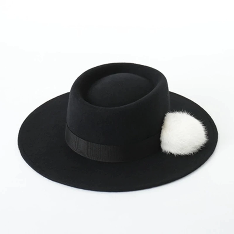NEW women fedora hat rabbit fur wide 