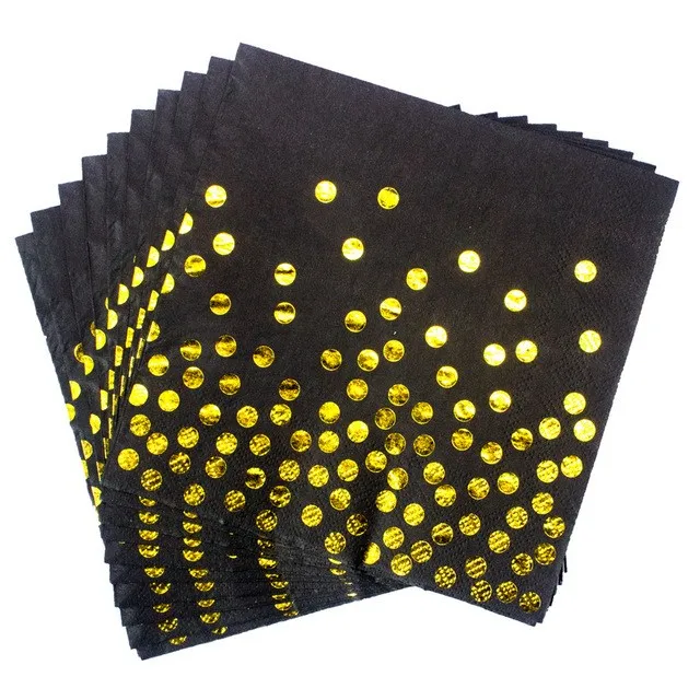 Black Gold Polka Dot Plate Cup Napkin Disposable Tableware Happy Birthday Party Supplies Wedding Bronzing Polka Dot Party Gift tissue 20pcs