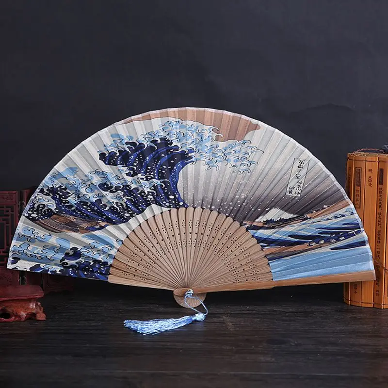 Японский складной Шелковый ручной вентилятор крепление Fuji Kanagawa волны карманные вентиляторы Свадебная вечеринка украшения подарки Домашний Декор стены