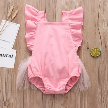 

New Lovely Retro Baby Girls Fly Sleeve Romper Soft Cotton Summer Sleeveless Toddler Pleated Jumpsuit Overalls 0-24M