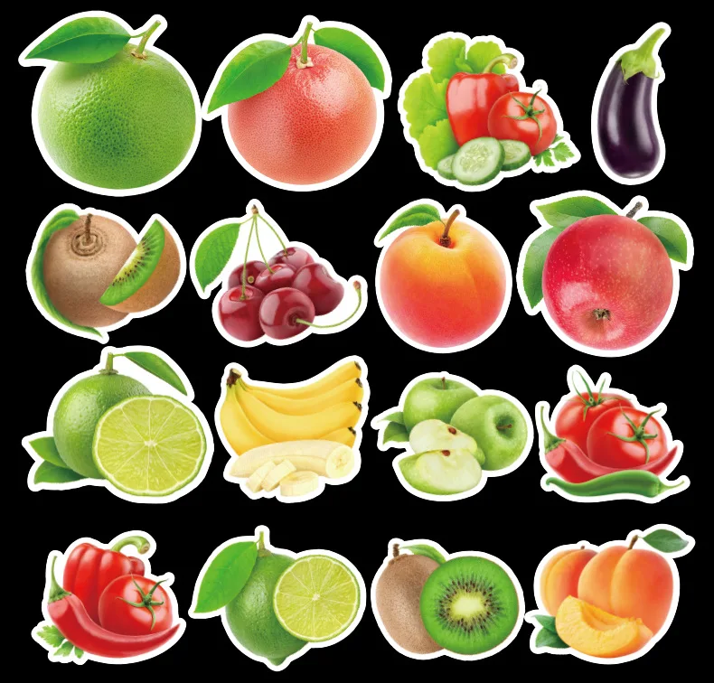 100pcs Fruit Vegetable Green Plant Doodle Stickers Child Sticker For Car Laptop Skateboard Motorcycle Trolley Cartoon Sticker