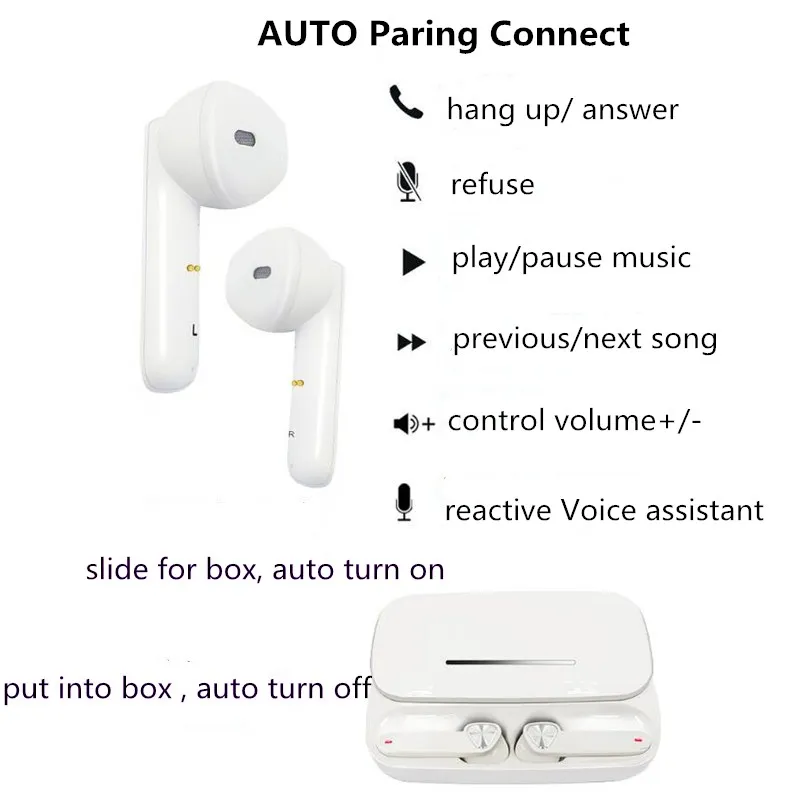 BE36 TWS Wireless Blutooth5.0 Headphones Noise Cancelling Touch Control Earbuds Stereo Dual Microphone in ear Earphone Slide Box