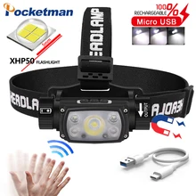 

Super Bright LED Headlamp Sensor Headlight 18650 Battery Flashlight USB Rechargeable Head Lamp Torch 5 Lighting Modes Work Light