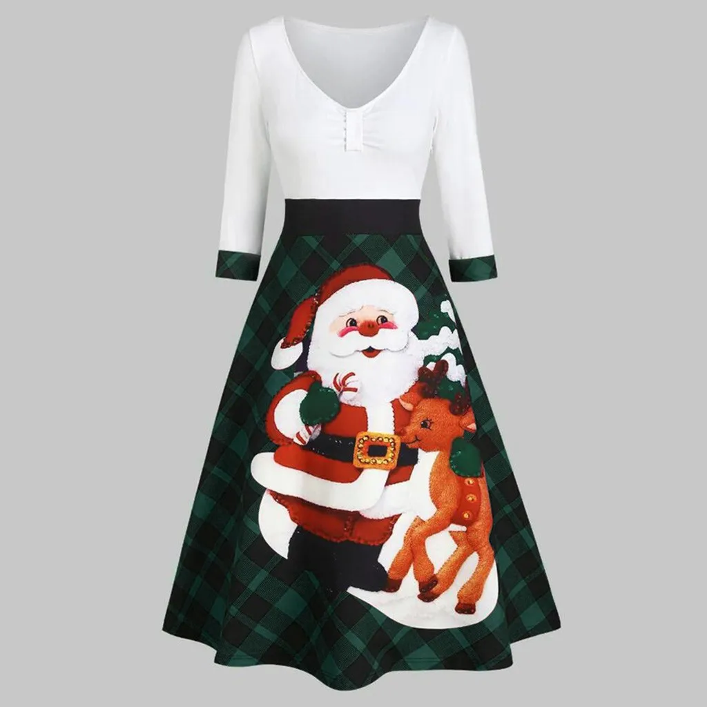 Feitong/модное женское платье Vestidos; рождественское праздничное платье с принтом Санта Клауса и длинным рукавом