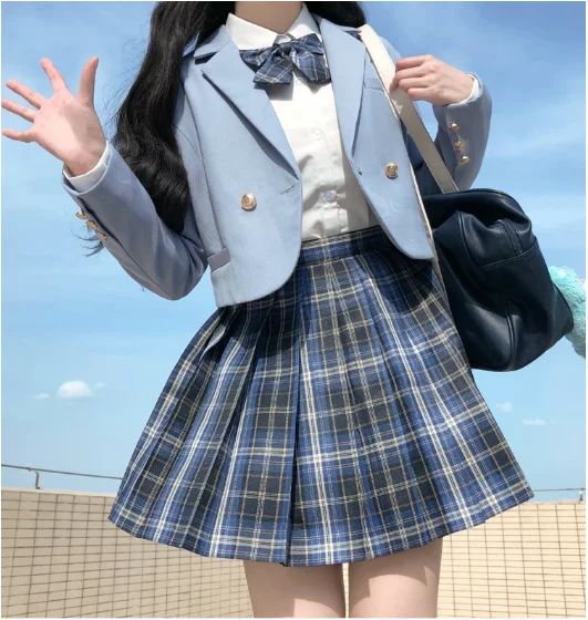

[Sea Island] Girls Short/Long Sleeve High Waist Pleated Skirts Plaid Skirts Women Dress For JK School Uniform Students Clothes