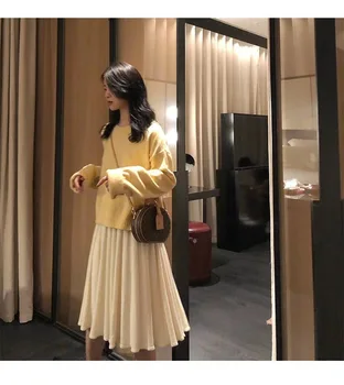 

Early Autumn Foreign Style Loose Slim Lazy Wind Young Girl Sweater Match Skirt Two-piece Set 9176