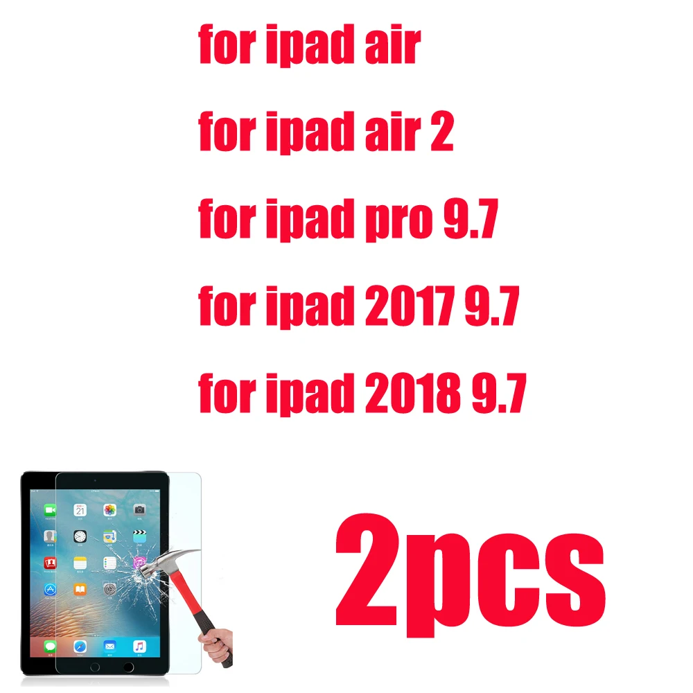 Protector de pantalla de vidrio templado para tableta, película antiexplosión para iPad air 1, 2, 2016, 6. ª generación, pro 9,7, 2107, 2018, 9,7, 2 paquetes