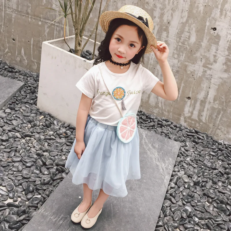 

2020 Summer New Products Korean-style Girls Watermelon Embroidered Short Sleeve + Gauze Short Skirt Two-Piece Set Send Watermelo