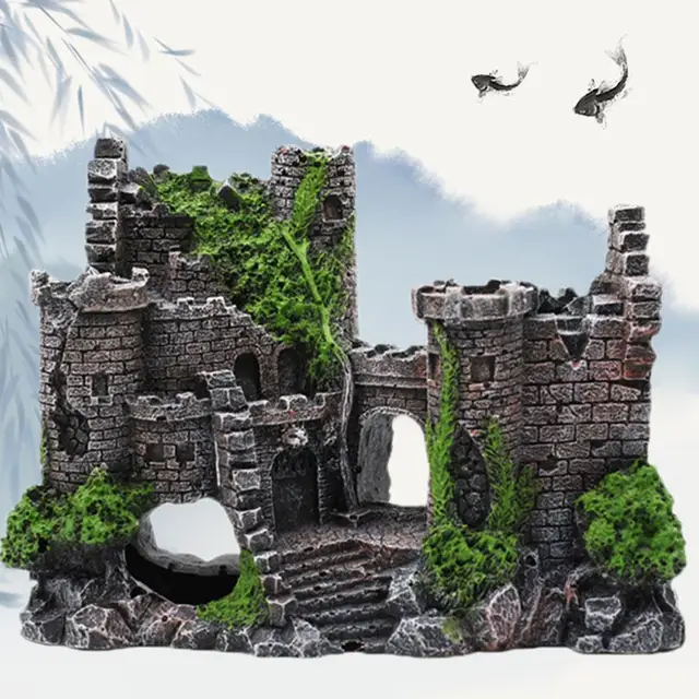 Aquarium Ancient Castle Decoration Resin Artificial Building Rocks Cave For Aquarium Fish TankS Landscaping Ornament Decor 1