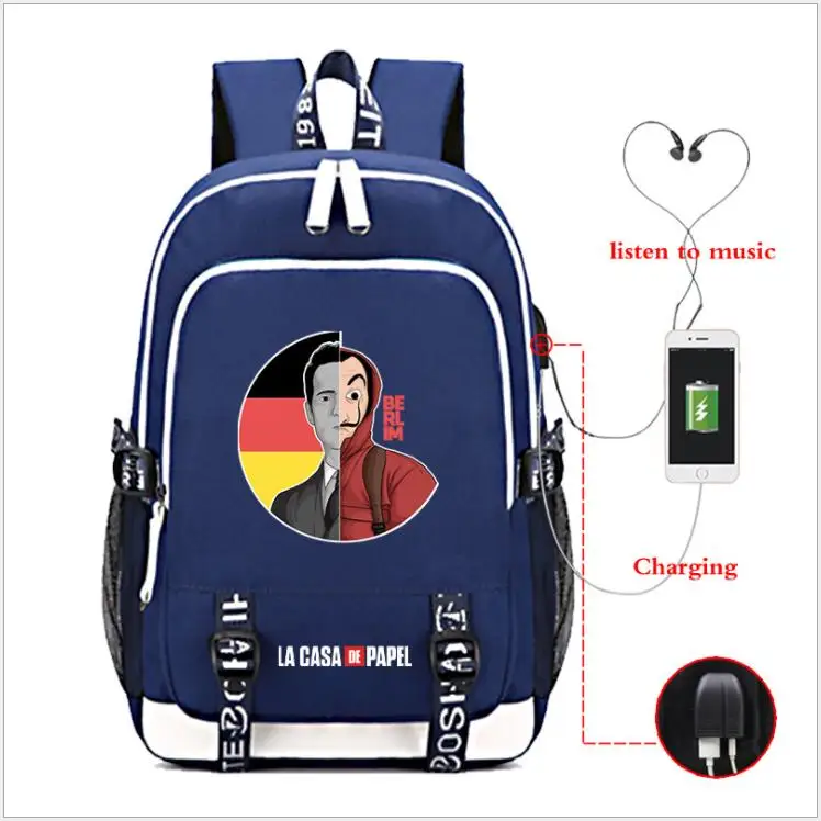Бумажный вместительный рюкзак для студентов, USB зарядка, Mochilas La Casa De Papel, дорожная школьная сумка, повседневный рюкзак для ноутбука - Цвет: as pictures