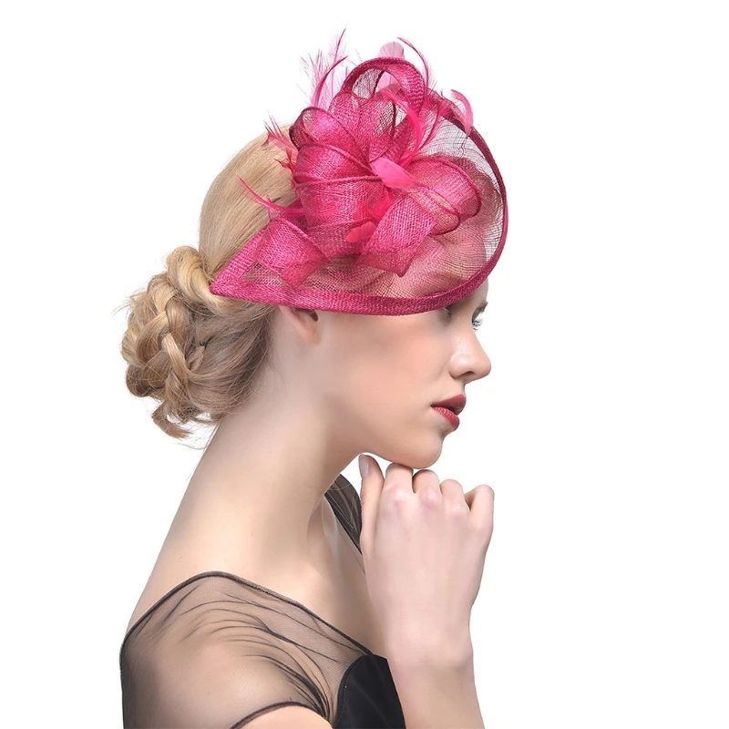 HP Women Wedding Hat Fascinator Feather Mesh Party Cocktail Headdress Hair Clip New 634D - Цвет: HP